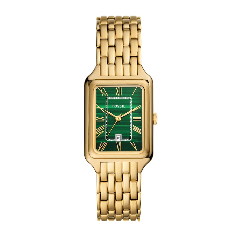 Main Image 1 of Ladies’ Fossil Raquel Gold-Tone IP Watch with Rectangular Malachite Dial (Model: ES5341)