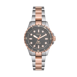 Ladies’ Fossil Blue Dive Crystal Accent Two-Tone IP Watch with Grey Dial (Model: ES5348)