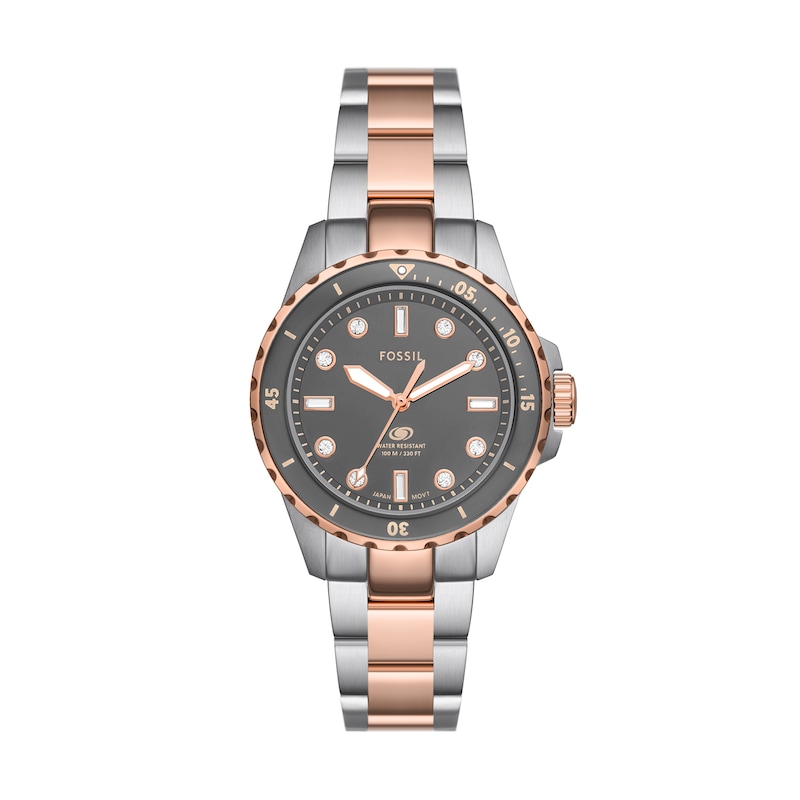 Main Image 1 of Ladies’ Fossil Blue Dive Crystal Accent Two-Tone IP Watch with Grey Dial (Model: ES5348)