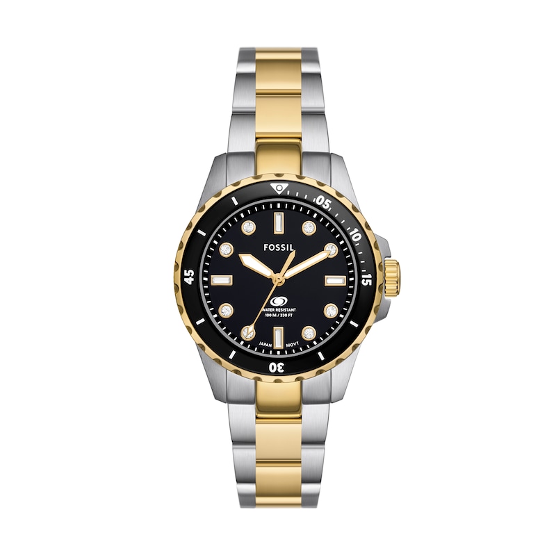 Main Image 1 of Ladies’ Fossil Blue Dive Crystal Accent Two-Tone IP Watch with Black Dial (Model: ES5349)