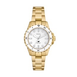 Ladies’ Fossil Blue Dive Crystal Accent Gold-Tone IP Watch with White Dial (Model: ES5350)