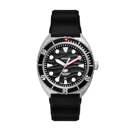 Men’s Fossil Breaker Black Silicone Strap Watch with Patterned Black Dial (Model: FS6062)