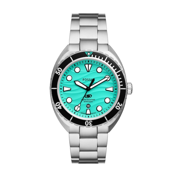 Menâs Fossil Breaker Watch With Patterned Turquoise Dial (Model: FS6066)