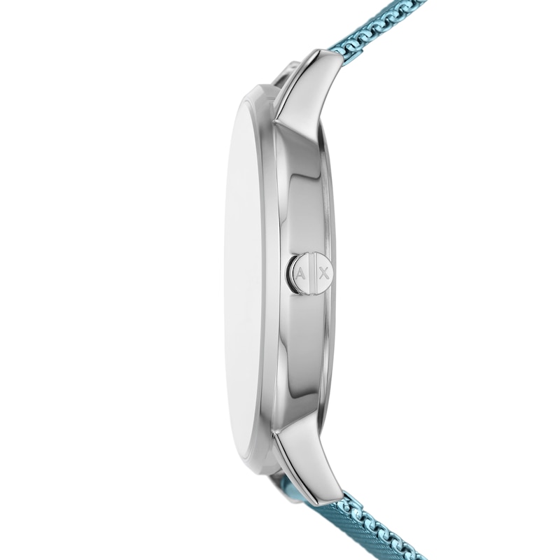 Ladies’ Armani Exchange Lola Crystal Accent Watch with Silver-Tone Dial and Ice Blue Mesh Band (Model: AX5599)