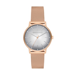 Ladies’ Armani Exchange Lola Crystal Accent Rose-Tone IP Mesh Watch with Grey Dial (Model: AX5617)