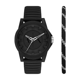 Men’s Armani Exchange Outerbanks Black IP Watch with Black Dial and Cord Bracelet (Model: AX7159SET)