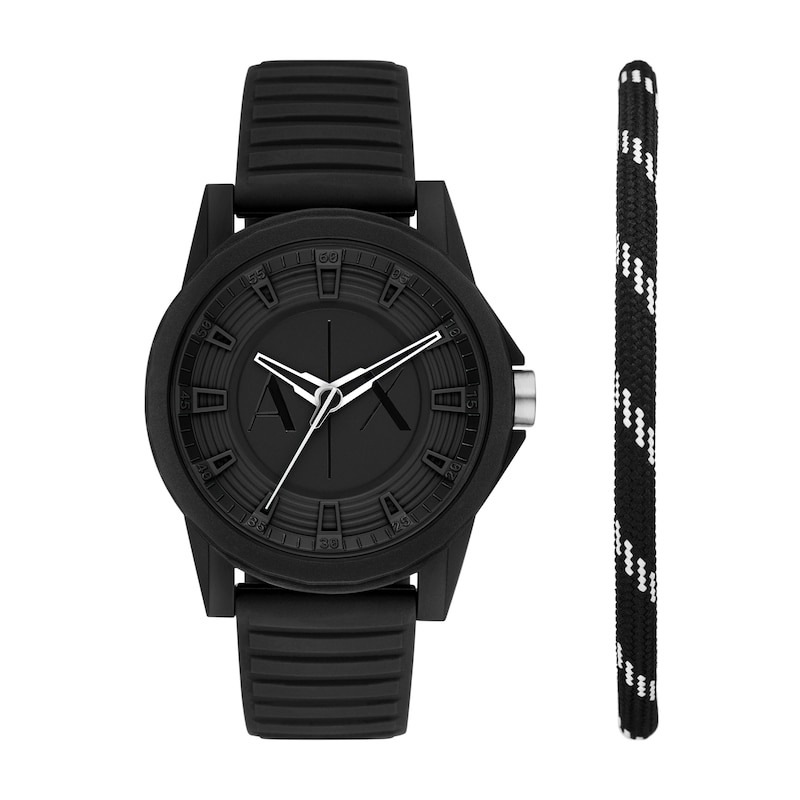 Men’s Armani Exchange Outerbanks Black IP Watch with Black Dial and Cord Bracelet (Model: AX7159SET)