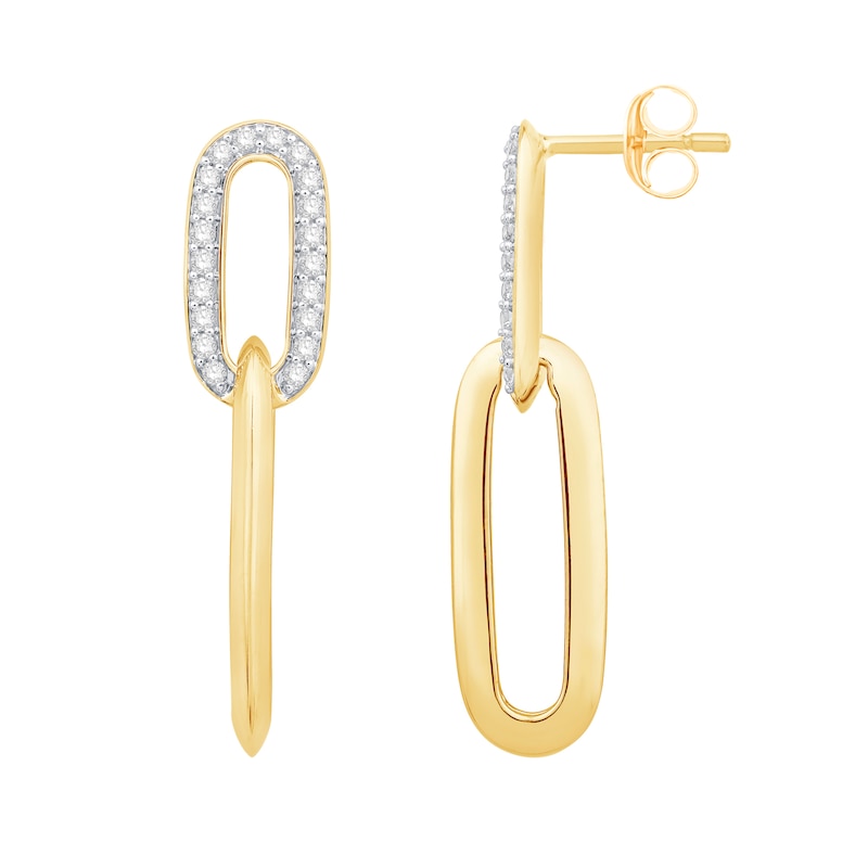 Main Image 1 of 3/8 CT. T.W. Diamond Paper Clip Chain Drop Earrings in 14K Gold