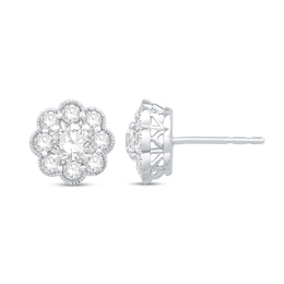 1 CT. T.W. Diamond Scallop Edge Vintage-Style Flower Stud Earrings in 10K White Gold