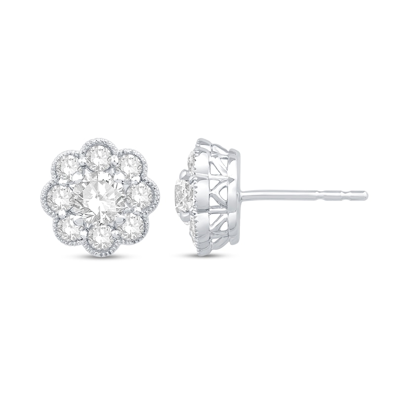 Main Image 1 of 1 CT. T.W. Diamond Scallop Edge Vintage-Style Flower Stud Earrings in 10K White Gold