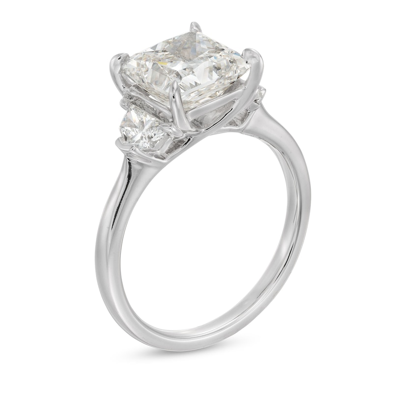 Main Image 3 of 3-1/2 CT. T.W. Princess and Epaulette-Cut Certified Lab-Created Diamond Three Stone Engagement Ring in 14K White Gold