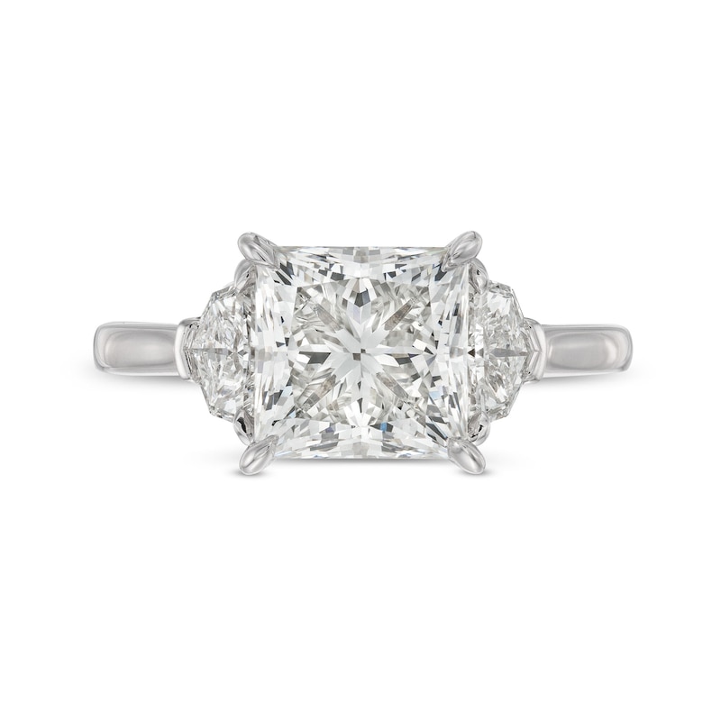 Main Image 4 of 3-1/2 CT. T.W. Princess and Epaulette-Cut Certified Lab-Created Diamond Three Stone Engagement Ring in 14K White Gold