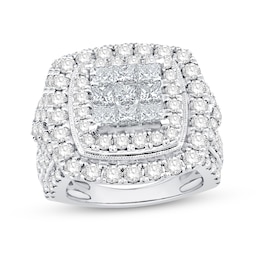 4 CT. T.W. Princess-Cut Multi-Diamond Double Cushion Frame Multi-Row Engagement Ring in 10K White Gold