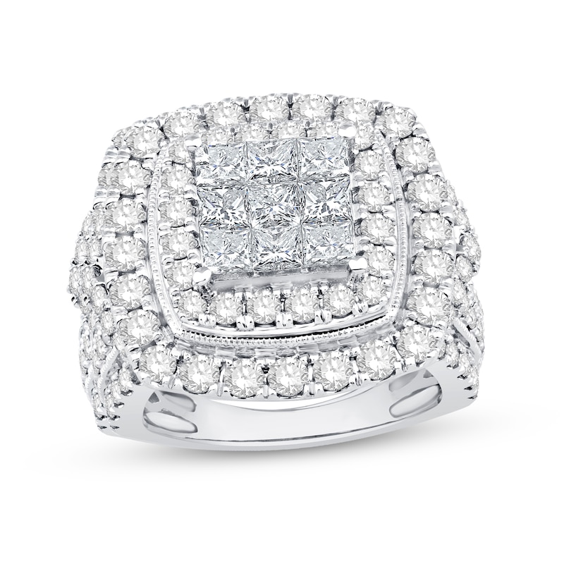 Main Image 1 of 4 CT. T.W. Princess-Cut Multi-Diamond Double Cushion Frame Multi-Row Engagement Ring in 10K White Gold