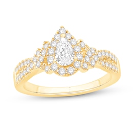 3/4 CT. T.W. Pear-Shaped Diamond Frame Twist Split Shank Engagement Ring in 14K Gold