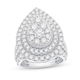 4 CT. T.W. Pear-Shaped Multi-Diamond Double Frame Multi-Row Engagement Ring in 10K White Gold