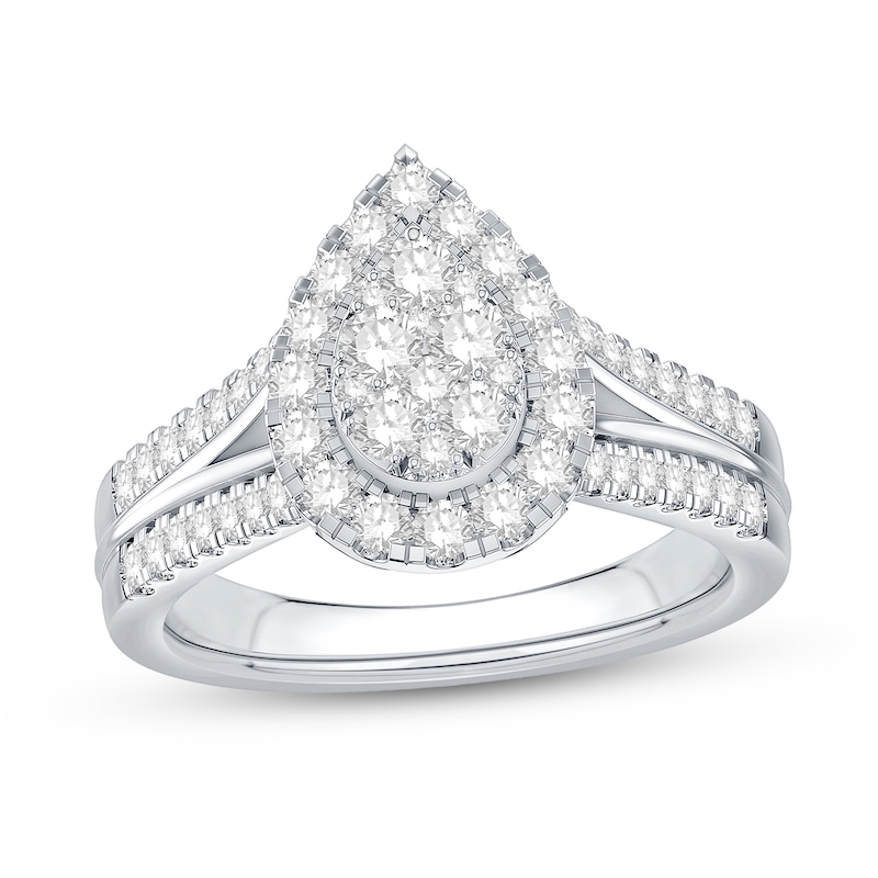 Main Image 1 of 1 CT. T.W. Pear-Shaped Multi-Diamond Frame Split Shank Engagement Ring in 14K White Gold