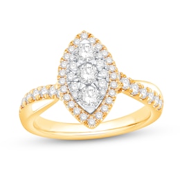 1 CT. T.W. Marquise Multi-Diamond Frame Twist Shank Engagement Ring in 14K Gold