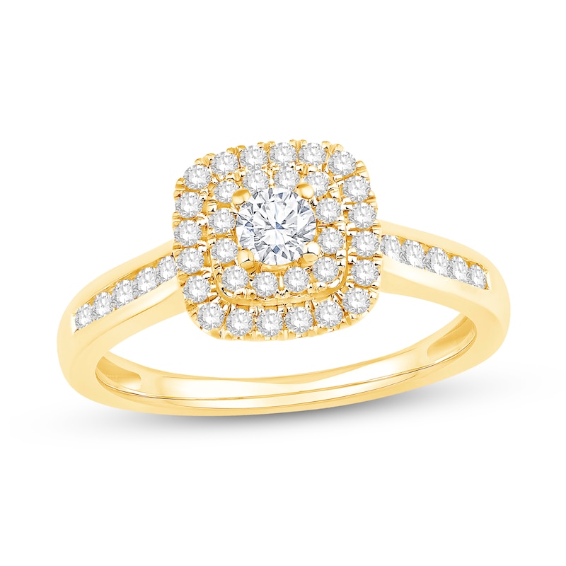 Main Image 1 of 5/8 CT. T.W. Diamond Double Cushion-Shaped Frame Engagement Ring in 14K Gold