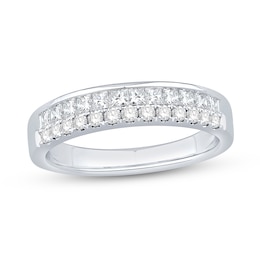 5/8 CT. T.W. Princess-Cut and Round Diamond Double Row Band in 14K White Gold