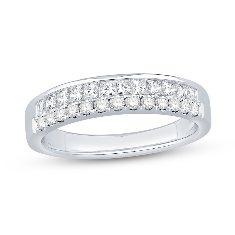 Main Image 1 of 5/8 CT. T.W. Princess-Cut and Round Diamond Double Row Band in 14K White Gold