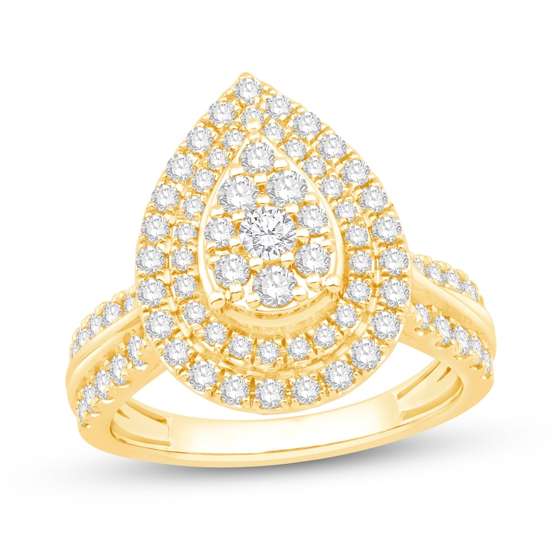 1 CT. T.W. Pear-Shaped Multi-Diamond Double Frame Engagement Ring in 10K Gold