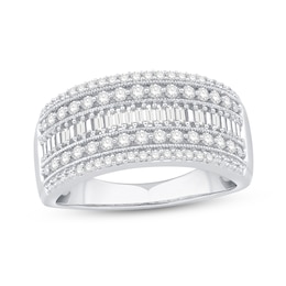 1/2 CT. T.W. Baguette and Round Diamond Multi-Row Vintage-Style Anniversary Band in 10K White Gold