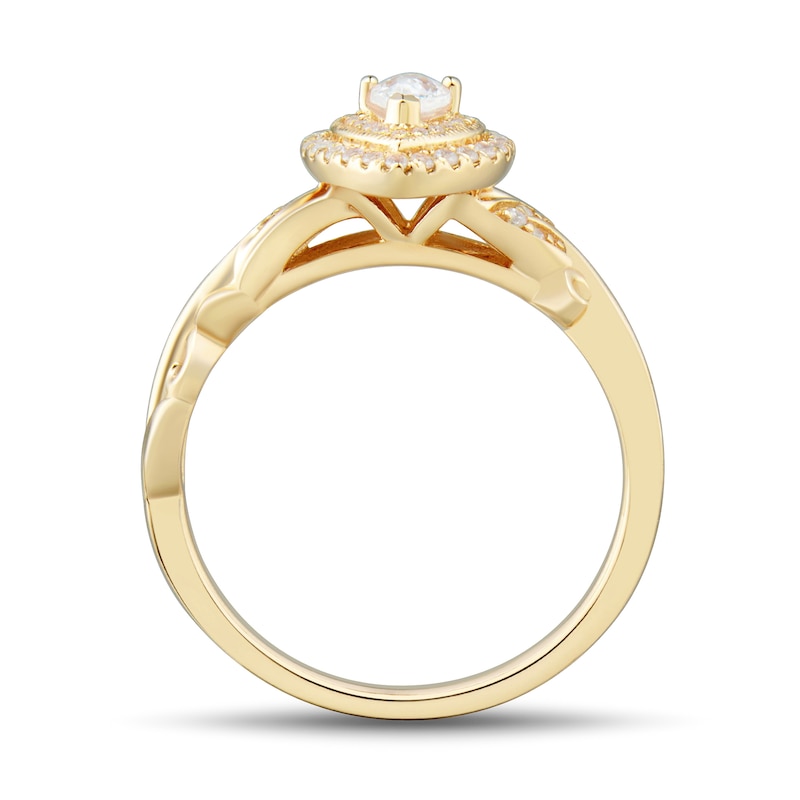 Main Image 2 of 1/3 CT. T.W. Pear-Shaped Diamond Double Frame Scrolling Vine Vintage-Style Engagement Ring in 14K Gold