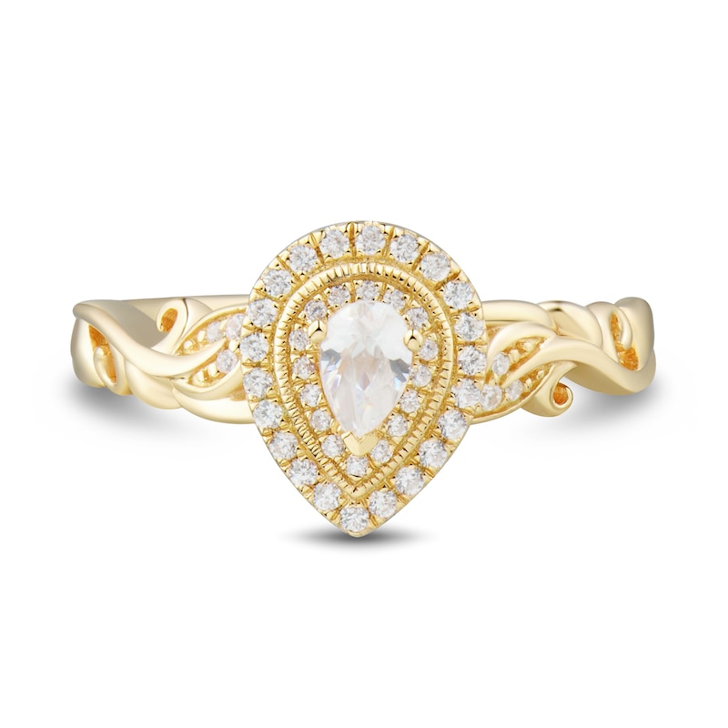 Main Image 3 of 1/3 CT. T.W. Pear-Shaped Diamond Double Frame Scrolling Vine Vintage-Style Engagement Ring in 14K Gold