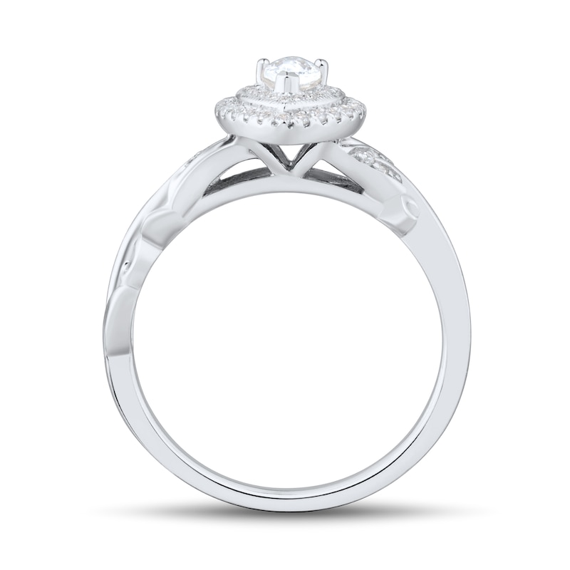 Main Image 2 of 1/3 CT. T.W. Pear-Shaped Diamond Double Frame Scrolling Vine Vintage-Style Engagement Ring in 14K White Gold