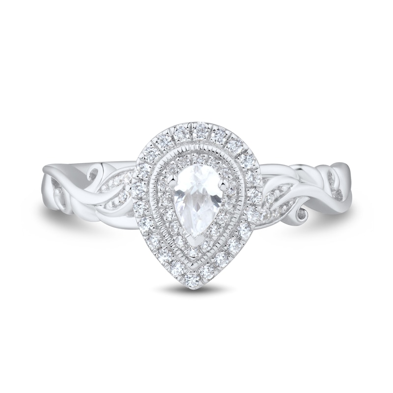 Main Image 3 of 1/3 CT. T.W. Pear-Shaped Diamond Double Frame Scrolling Vine Vintage-Style Engagement Ring in 14K White Gold