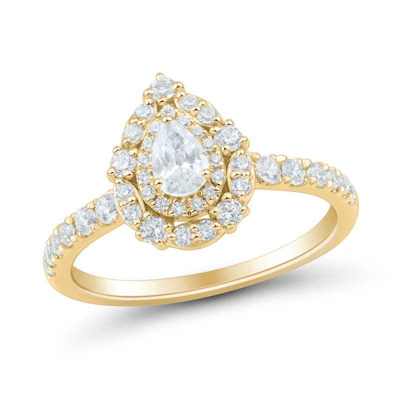 Main Image 1 of 3/4 CT. T.W. Pear-Shaped Diamond Double Frame Engagement Ring in 14K Gold