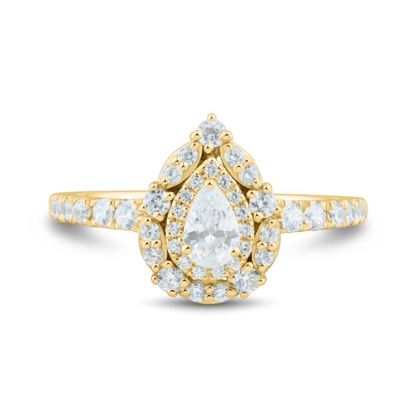 Main Image 3 of 3/4 CT. T.W. Pear-Shaped Diamond Double Frame Engagement Ring in 14K Gold