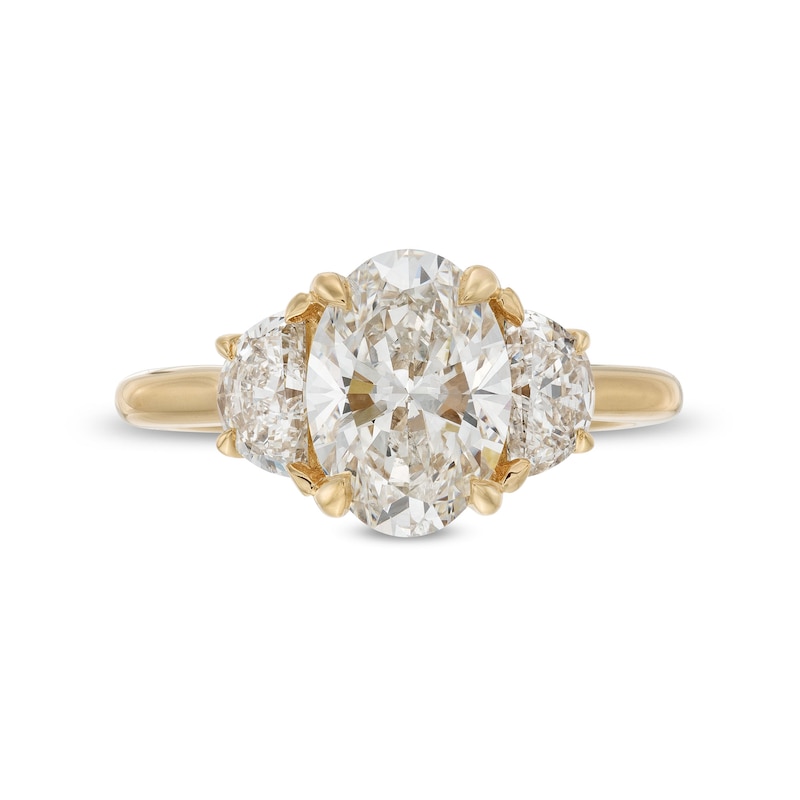 Main Image 4 of 2-5/8 CT. T.W. Oval and Half-Moon Certified Lab-Created Diamond Three Stone Engagement Ring in 14K Gold (F/VS2)