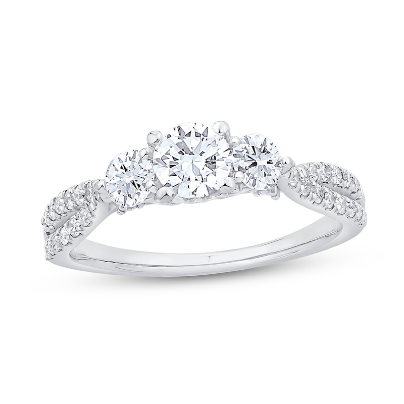 1 CT. T.W. Diamond Three Stone Split Shank Engagement Ring in 14K White Gold