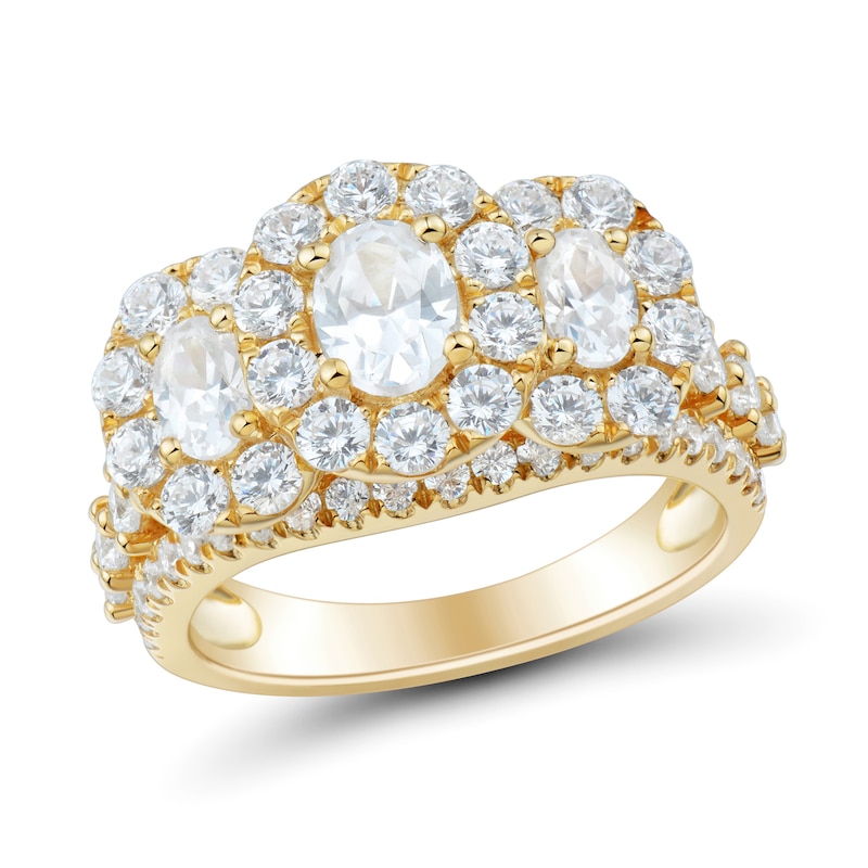 Main Image 1 of 3 CT. T.W. Oval Diamond Frame Past Present Future® Multi-Row Engagement Ring in 14K Gold