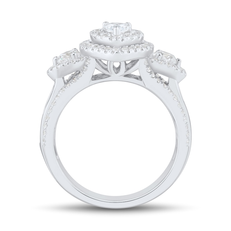 Main Image 2 of 2 CT. T.W. Pear-Shaped Diamond Double Frame Past Present Future® Multi-Row Engagement Ring in 14K White Gold