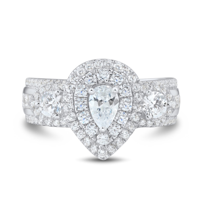 Main Image 3 of 2 CT. T.W. Pear-Shaped Diamond Double Frame Past Present Future® Multi-Row Engagement Ring in 14K White Gold