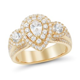 2 CT. T.W. Pear-Shaped Diamond Double Frame Past Present Future® Multi-Row Engagement Ring in 14K Gold