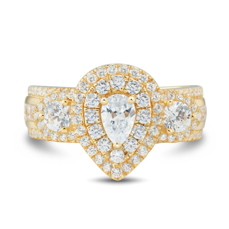 Main Image 3 of 2 CT. T.W. Pear-Shaped Diamond Double Frame Past Present Future® Multi-Row Engagement Ring in 14K Gold