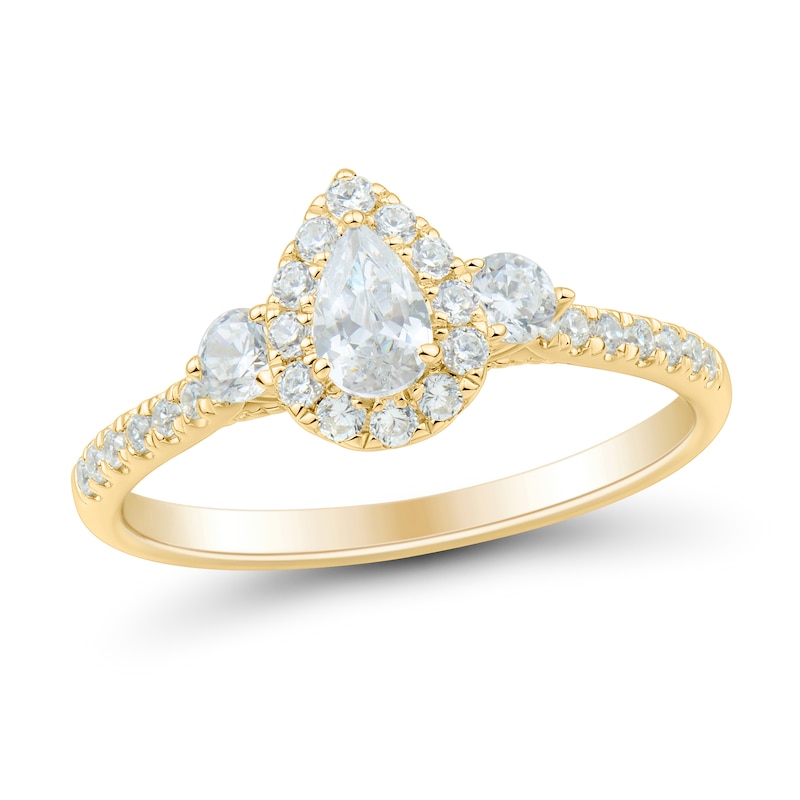 Main Image 1 of 3/4 CT. T.W. Pear-Shaped and Round Diamond Frame Past Present Future® Engagement Ring in 14K Gold