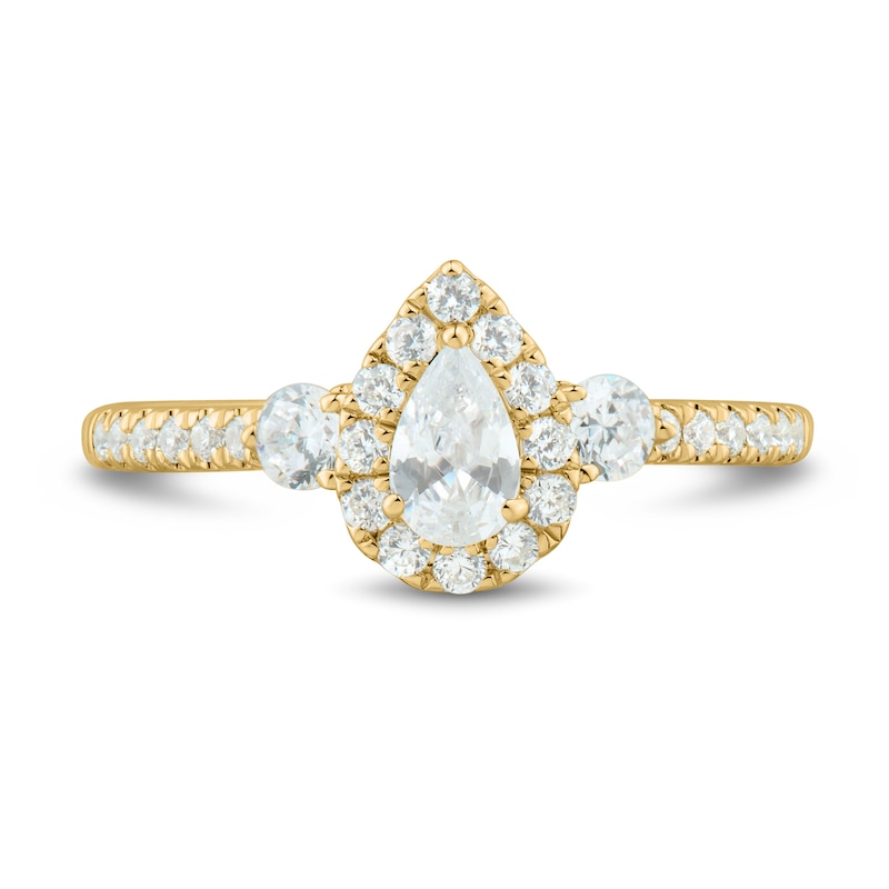 Main Image 3 of 3/4 CT. T.W. Pear-Shaped and Round Diamond Frame Past Present Future® Engagement Ring in 14K Gold