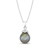 Thumbnail Image 1 of 9.0mm Pear-Shaped Black Tahitian Cultured Pearl and Diamond Accent Pendant in 14K White Gold