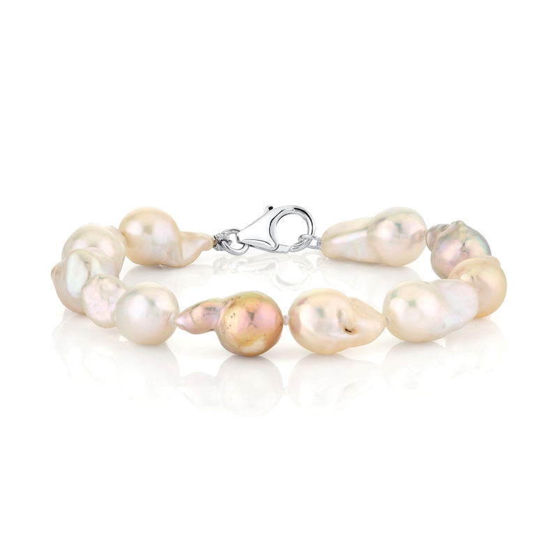 9.0-10.5mm Multi-Color Baroque Freshwater Cultured Pearl Bracelet in Sterling Silver - 8”