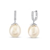 Thumbnail Image 1 of 10.0mm Oval Freshwater Cultured Pearl and 1/10 CT. T.W. Diamond Drop Earrings in 14K White Gold