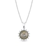 Thumbnail Image 1 of 8.0mm Black Tahitian Cultured Pearl and 1/10 CT. T.W. Diamond Sunburst Frame Pendant in 14K White Gold