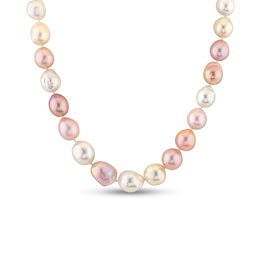9.0-10.5mm Multi-Color Baroque Freshwater Cultured Pearl Strand Necklace in Sterling Silver - 17.5”