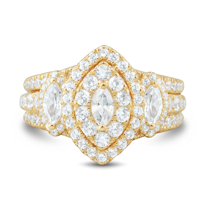 Main Image 2 of 2 CT. T.W. Marquise Diamond Past Present Future® Double Frame Triple Row Engagement Ring in 14K Gold