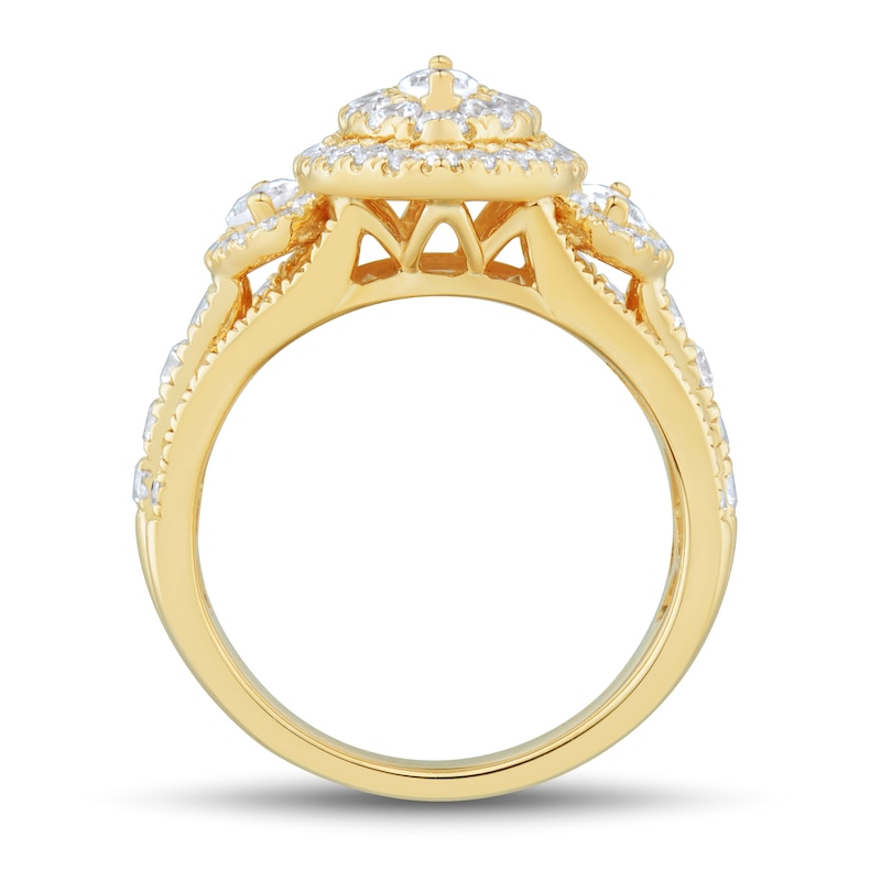 Main Image 3 of 2 CT. T.W. Marquise Diamond Past Present Future® Double Frame Triple Row Engagement Ring in 14K Gold