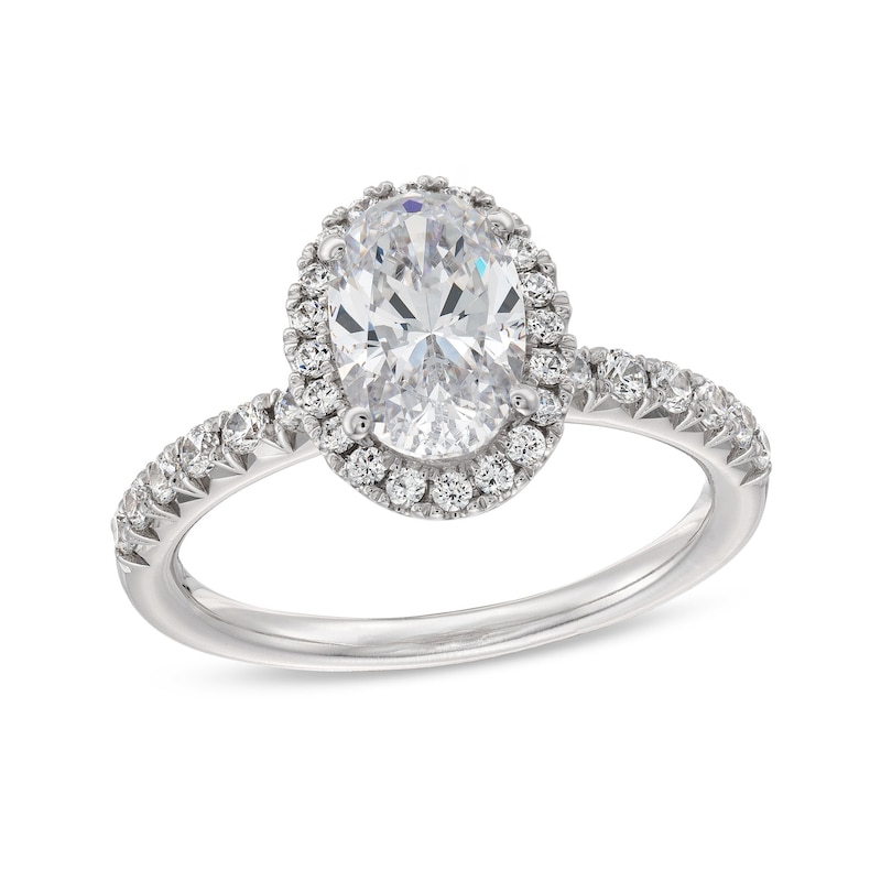 2 CT. T.W. Oval Certified Lab-Created Diamond Frame Engagement Ring in 14K White Gold (F/VS2)